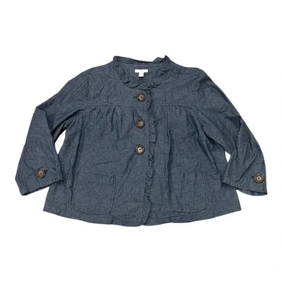 Charter Club Blue Chambray Ruffle Trim Thin Blazer XL - Picture 1 of 3